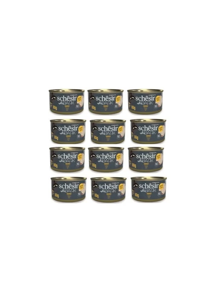 Schesir After Dark Pâté Wet Cat Food Chicken 80g Pack of 12 | Grain Free High Protein Complete Adult Cat Meal with Organ Meat & Hydration Support - Image 1